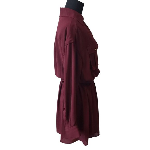 NEW Ramy Brook Summer Long Sleeve Pocket Mini Wrap Dress Cabernet Red Maroon XS - Picture 4 of 13